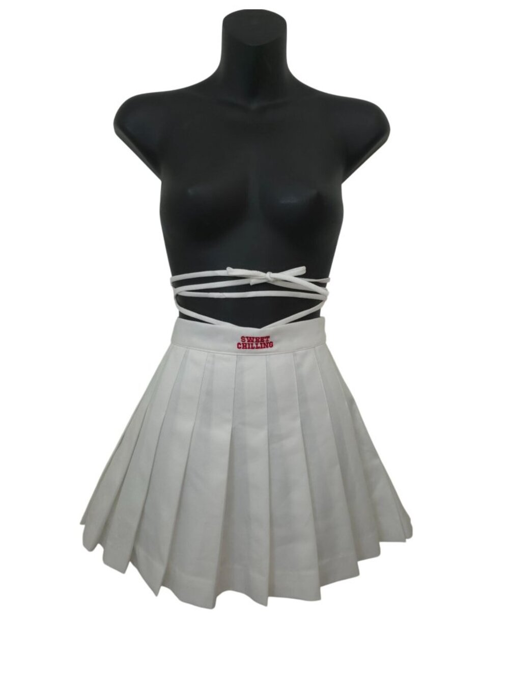 Sweet Chilling White Pleated Mini Skort With Wraparound Tie Detail Sz XS - Picture 2 of 8